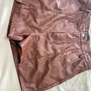 Brown pleather Women Shorts